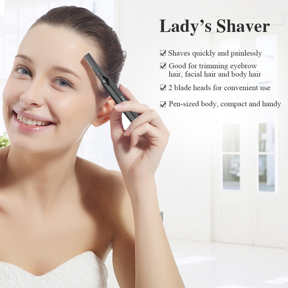 TOUCHBeauty Eyebrow Hair Trimmers for Women Facial Body Hair Shaver with 2 Cutting Head Battery Powered AS-1158