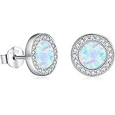 MEDWISE White Opal Stud Earrings for Women 925 Sterling Silver Hypoallergenic Earrings Opal Jewelry Gifts for Women Christmas Gifts