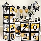 2026 Graduation Party Decoration Black Balloon Boxes with Letters 2026 Grad & So Proud of You and 20 pcs Ballons Graduation Party Decoration Supplies for High School & College Celebrations
