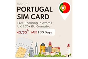 travSIM Portugal SIM Card | 6GB Data / 4G/5G speeds | Unlimited Calls to Countries in Europe |Use Portugal SIM in UK and 30+ 