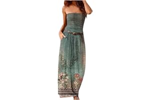 MRGIINRI Summer Dresses 2023 Sexy Strapless Bandeau Trendy Long Floral Sundress Off Shoulder Beach Maxi Dress with Pockets