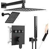 Shower Systems with Rain Shower and Handheld,STARBATH Dual Head 12+6" Rainfall Shower Can Run All Together, Wall Mount Shower Faucet Set with Pressure Balance Valve and Trim Kit, Matte Black