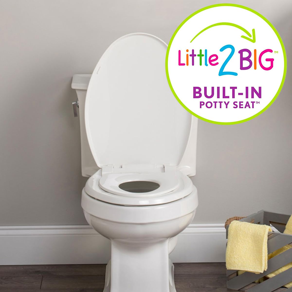 Little2Big Toilet Seat with Built-In Toddler Potty Training Seat, Slow Close, Easy to Install, Made in USA, ROUND, White