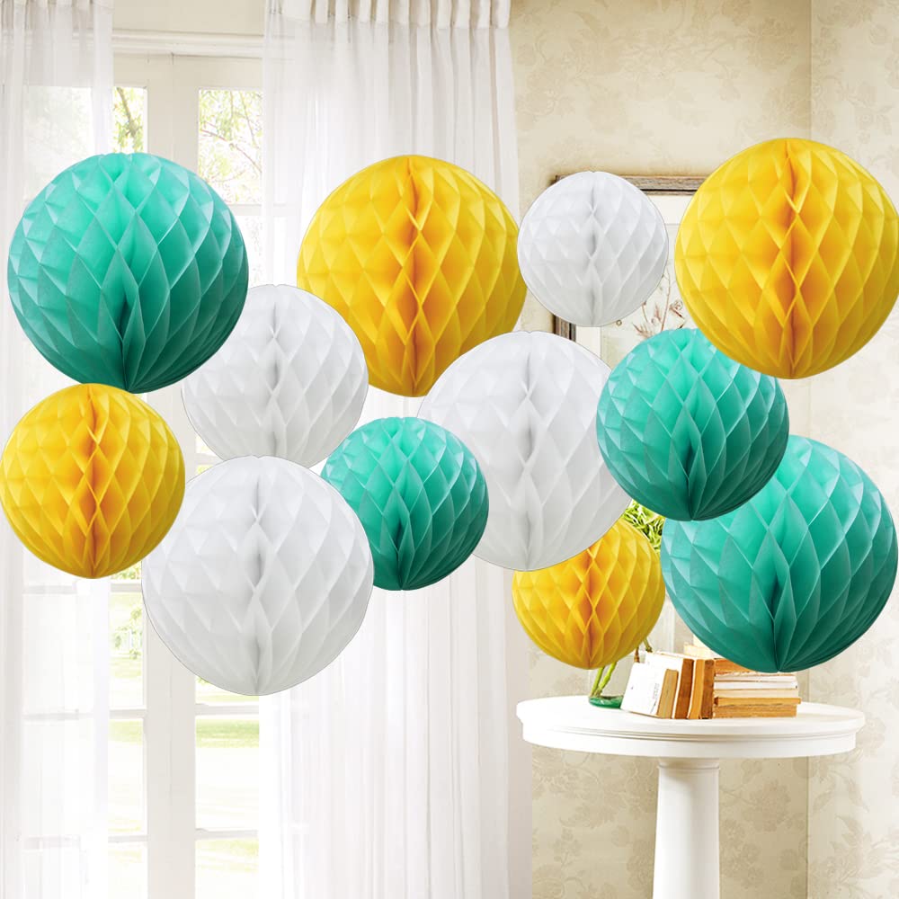Time to Sparkle 12 Pack Tissue Paper Honeycomb Balls, Poms Birthday Baby Shower Wedding Decorations (Green)