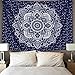 BLEUM CADE Mandala Tapestry Wall Hanging Dark Blue & White Psychedelic Tapestry Wall Art Floral Decorative for Bedroom Living Room 51