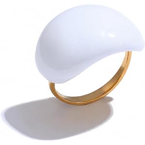 Mchic Chunky Dome Ring for Women, Colorful Enamel Puffy Statement Ring 18K Gold Plated Stainless Steel Adjustable Open Band,