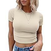 Ovanviso Women Crewneck Ribbed Short Sleeve Crop Tops Summer Y2K Slim Fit T-Shirts 2026