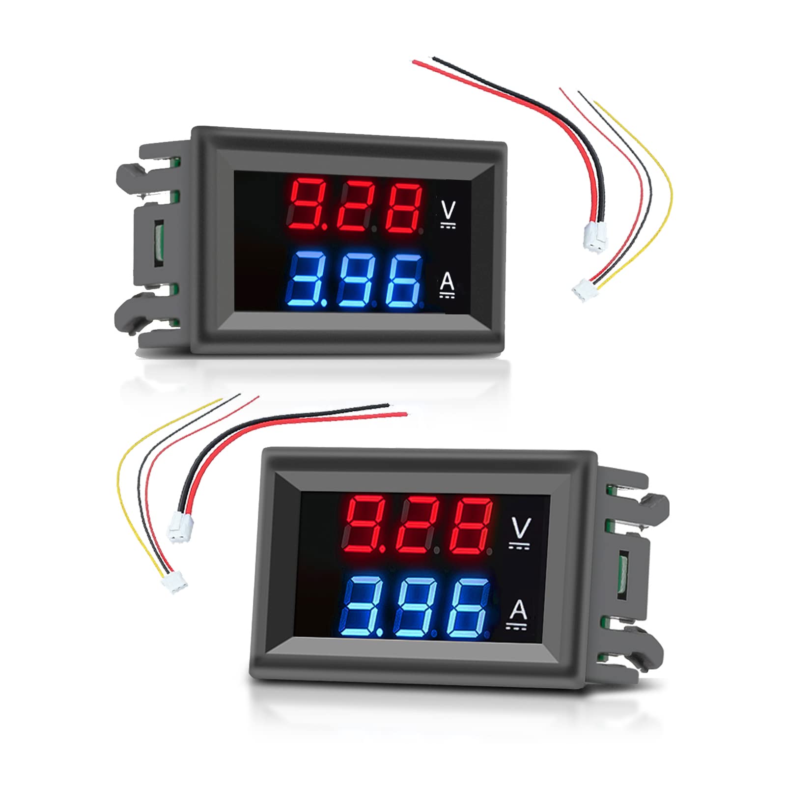 diymore 2PCS Digital Ammeter Voltmeter DC 100V 10A LED Volt Meter Voltage Current Meter Volt Amp Blue + Red Dual Color Display Multimeter Amperage Amp Gauge Panel