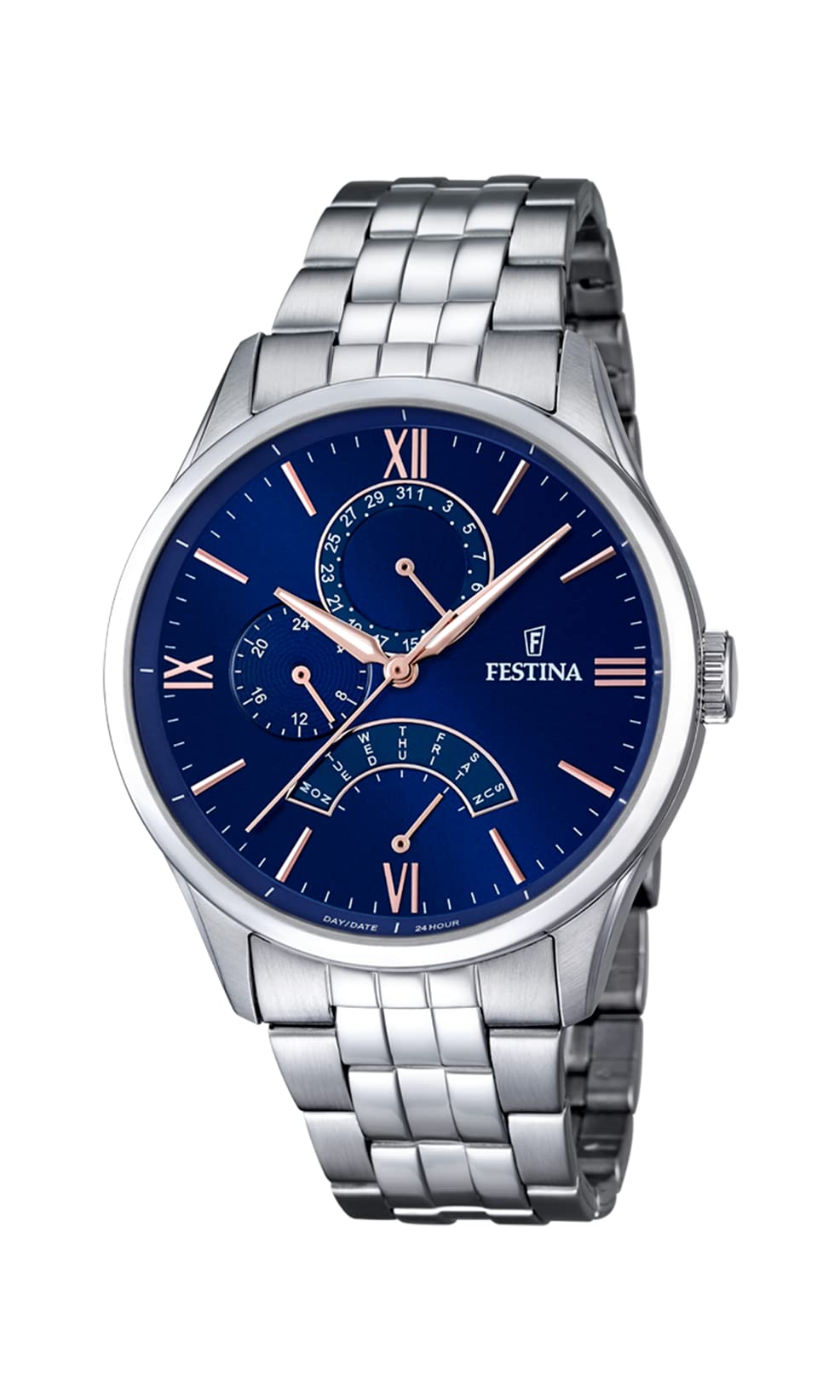 Festina Men's Quartz Watch with Blue Dial Analogue Display and Silver Stainless Steel Bracelet F16822/3