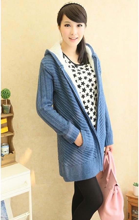 Amazon Co Jp I Select 大人シンプル 内側ボアで暖かい ガーリー ニット ロング パーカー レディース 全8色 ロングパーカー レディース ニットパーカー 人気 大人可愛い きれいめ 大きいサイズ ブルー 服 ファッション小物