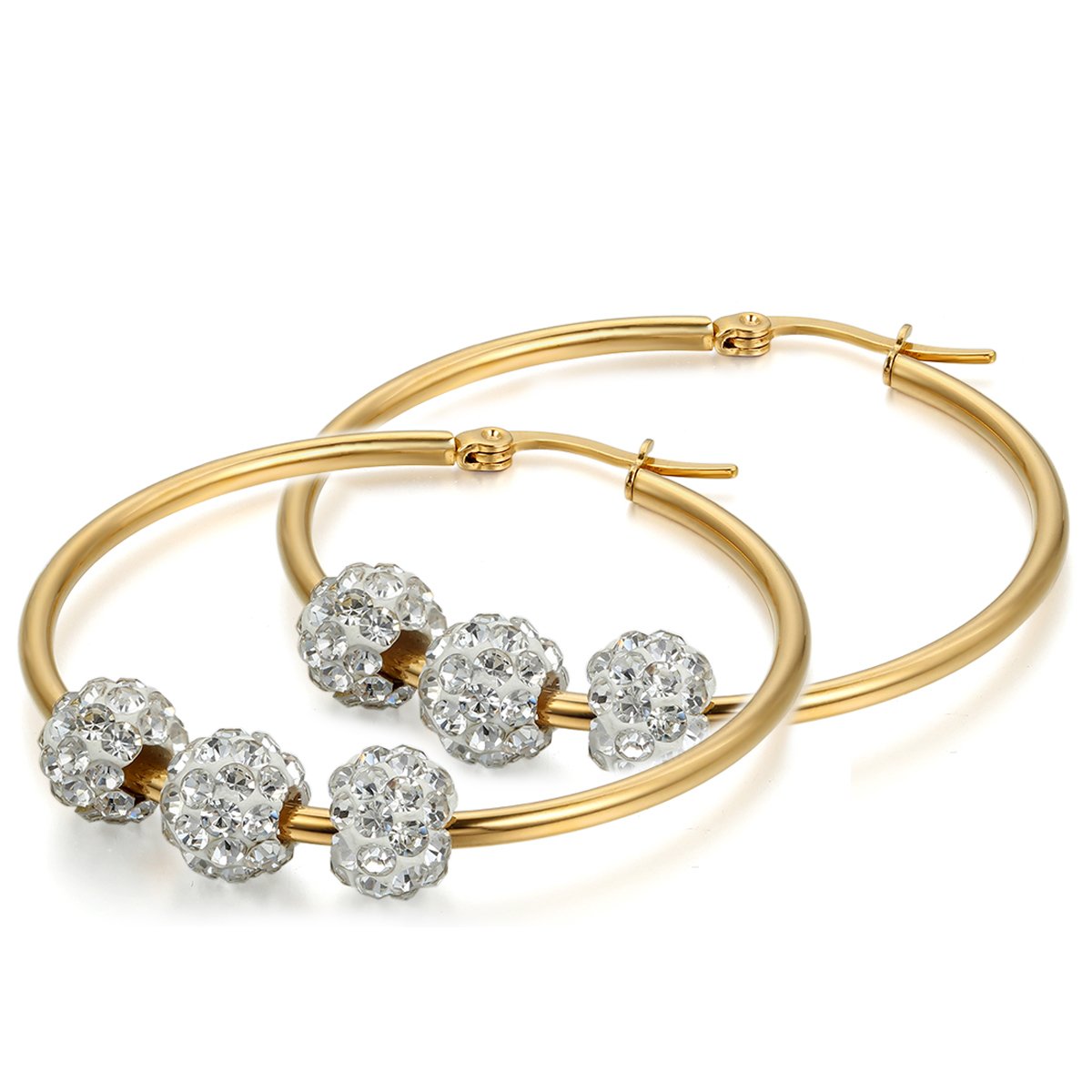 Flongo Pendientes Oro Mujer Grandes Pendientes de Aro Bolitas de Diamante de