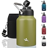 Konokyo Half Gallon Jug with Handle,64 oz Insulated Water Bottle with Carrying Pouch,Double Wall Vacuum Stainless Steel Metal Bottle,Forest Green