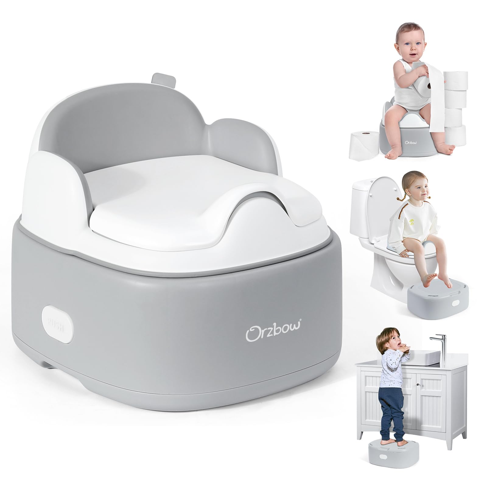 Photo 1 of Orzbow 3-in-1 Toddler Potty Training Toilet | Baby Potty Chair, Toilet Topper Training Seat and Step Stool for Boys and Girls, Easy-to-Clean with Splash Guard and Lid, Grey