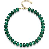 TENTMENTISE Choker Necklace for Women, Dark Green Beaded Statement Necklace, Gold Plated and Resin Chunky Bead Necklaces for Women Jewelry