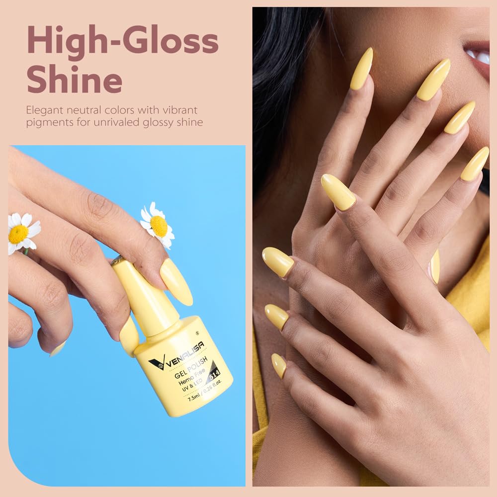 VENALISA VIP5 65PCS Hema Free Gel Nail Polish Set, 60 Colors Sparkle Glitter Jelly White Nude Pink Red Green Brown Gel Polish Kit with Base Gel Top Coat Nails Manicure Salon at Home - Image 5