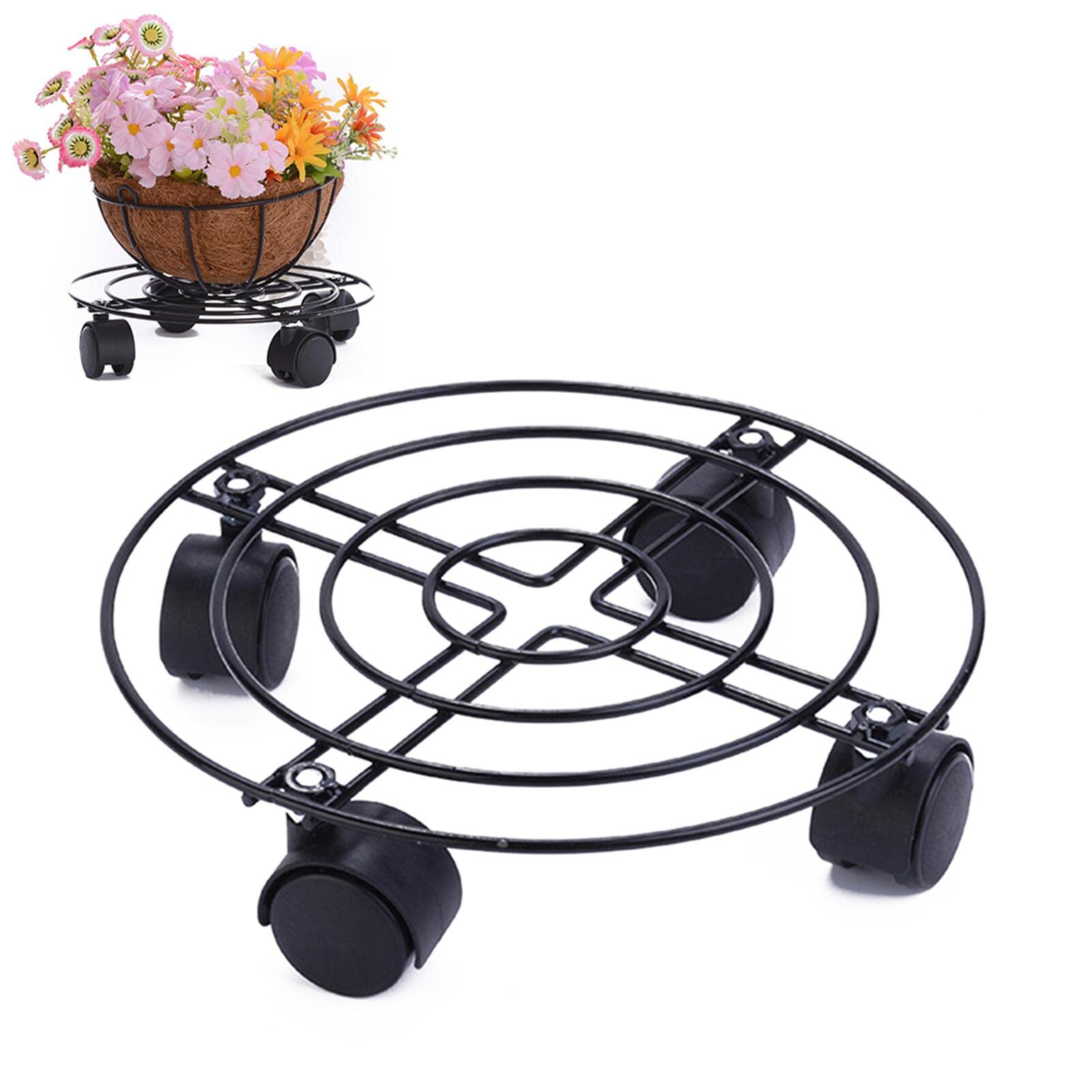 ZDYS Plant Caddy, Round Potted Plant Stand on Wheels, Heavy Duty Flower Pot Rack on Rollers Planter Trolley with Universal Wheels for Indoor Outdoor Home Garden
