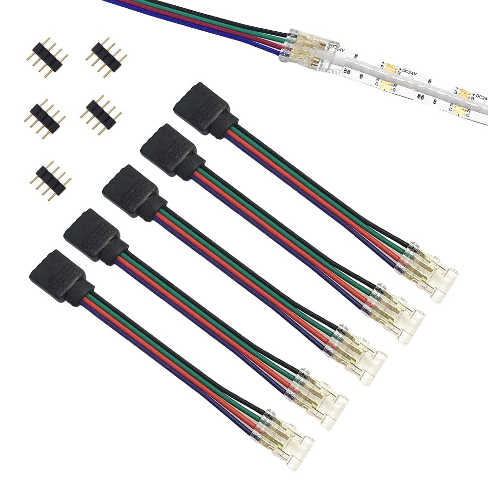 ENQIMAOYI 4-Pin RGB COB LED Strip Connector,Transparent Gapless Solderless Extension Connector to 4Pin Plug Sheathed Socket Cable for 10mm Width RGB COB Light Strip