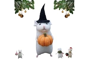 DABATO Halloween Mouse with A Pumpkin, 2024 New Cute Handmade Wool Felt Christmas Mouse Ornament, Needle Felted Pumpkins Animals Decoration, Christmas Home Decoration Gifts (D)