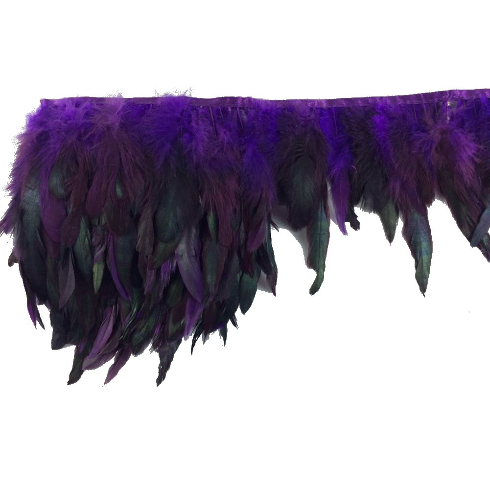 Sowder Rooster Hackle Feather Fringe Trim 5-7" in Width Pack of 5 Yards(purple)