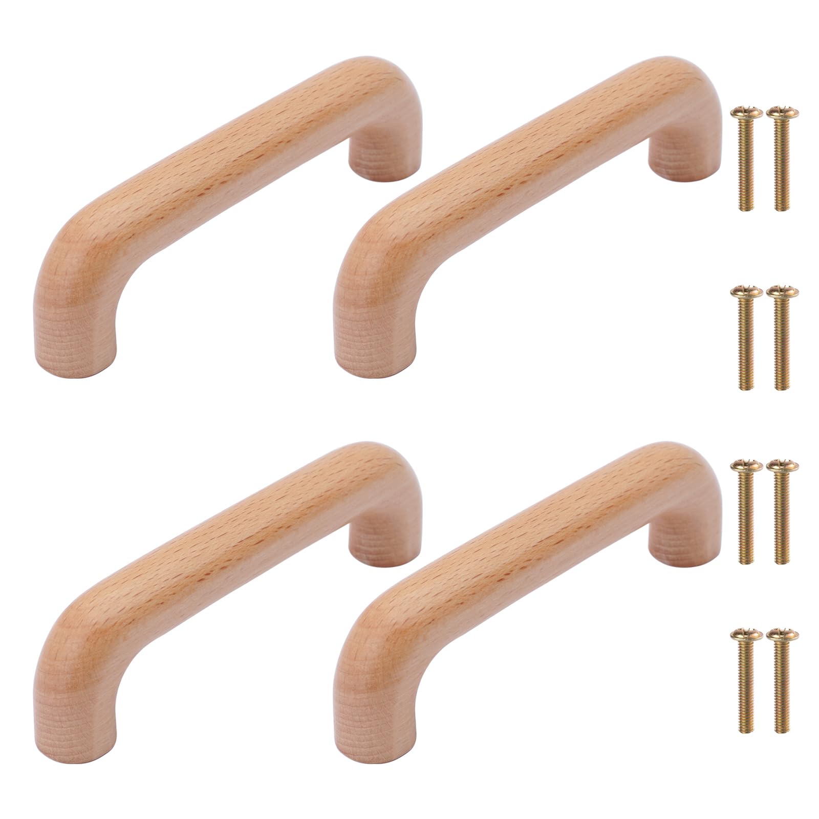 NAKUPENDA Set of 4 Cabinet Handles Wooden Handles Wardrobe Wood Arch Handle Furniture Handle Cupboard Doors Wood for Cabinet Drawer 96 mm Hole Spacing (Round)