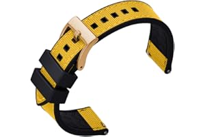PTFULUOS Premium Upgrades Soft Hybrid (Fkm/Fpm Rubber and Sailcloth) Watch Bands for Men,20mm 22mm Waterproof Quick Release Replacement Watch Straps,Silver/Black/Gold/Rose Gold Brushed Buckle