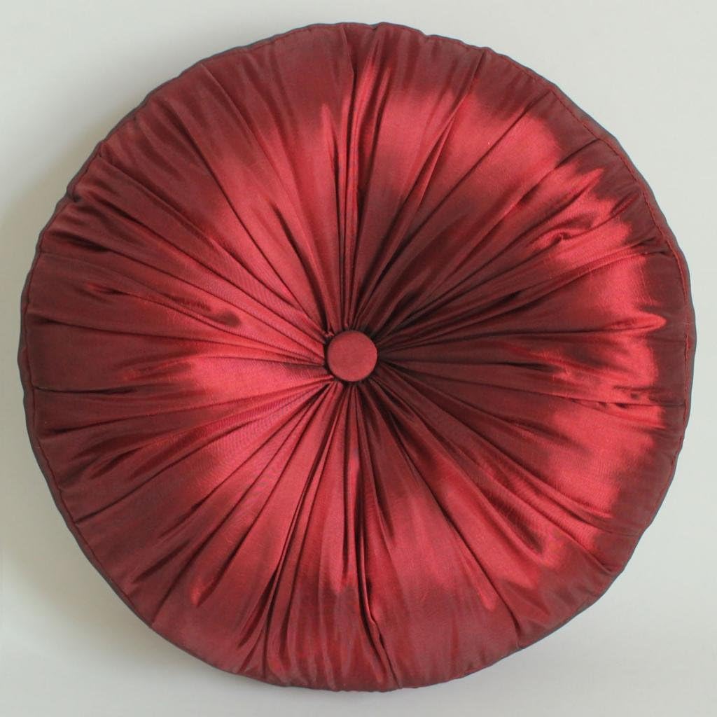 SORRENTO Faux Silk Round Cushion 15.7" Dia With 100% Polyester Filling - Burgundy - WZ07-C