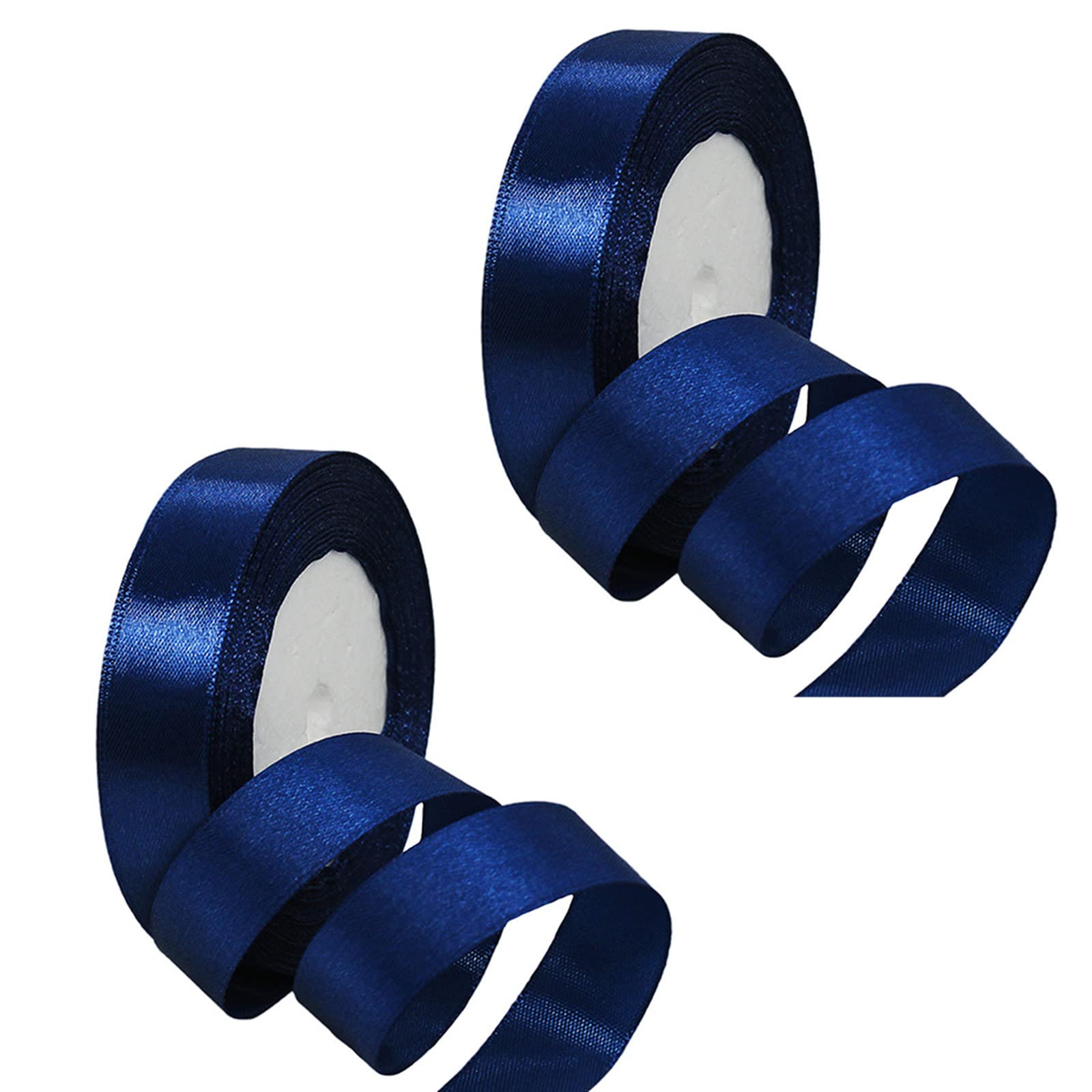 2 Rolls Dark Blue Satin Ribbon 20mm - Double Sided, Thick Fabric for Gift Wrapping, Crafting, Cake Decoration, Hair Bows, Weddings & Holidays