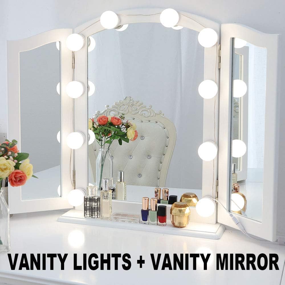 Amazon Com Chende Trifold Vanity Mirror With Vanity Lights Diy Hollywood Mirror With Lights Vanity Set For Makeup Home Improvement