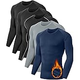 5 or 4 Pack Men's Thermal Compression Shirt Fleece Lined Long Sleeve Athletic Base Layer Cold Weather Gear Workout Top
