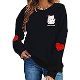 LOTUCY Meowentine Sweatshirt for Women Cute Valentine's Cat Lover Pullover Shirts Love Heart Graphic Casual Tops
