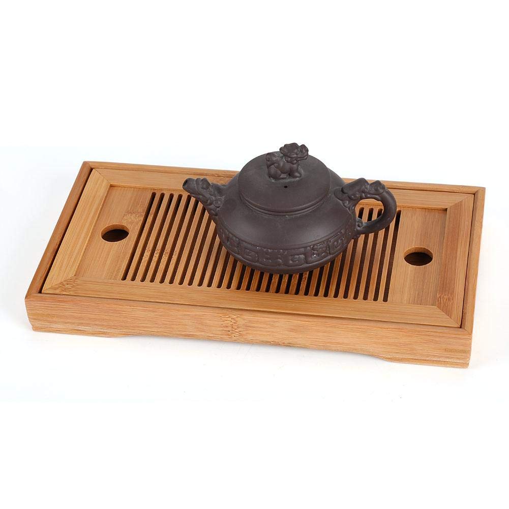 Leinggg Chinese Tea Tray, Tasteful Bamboo Japanese Chinese Gongfu Tea Table Mini Square Kongfu Tea Plate with Water Storage Function for Home Office Teahouse