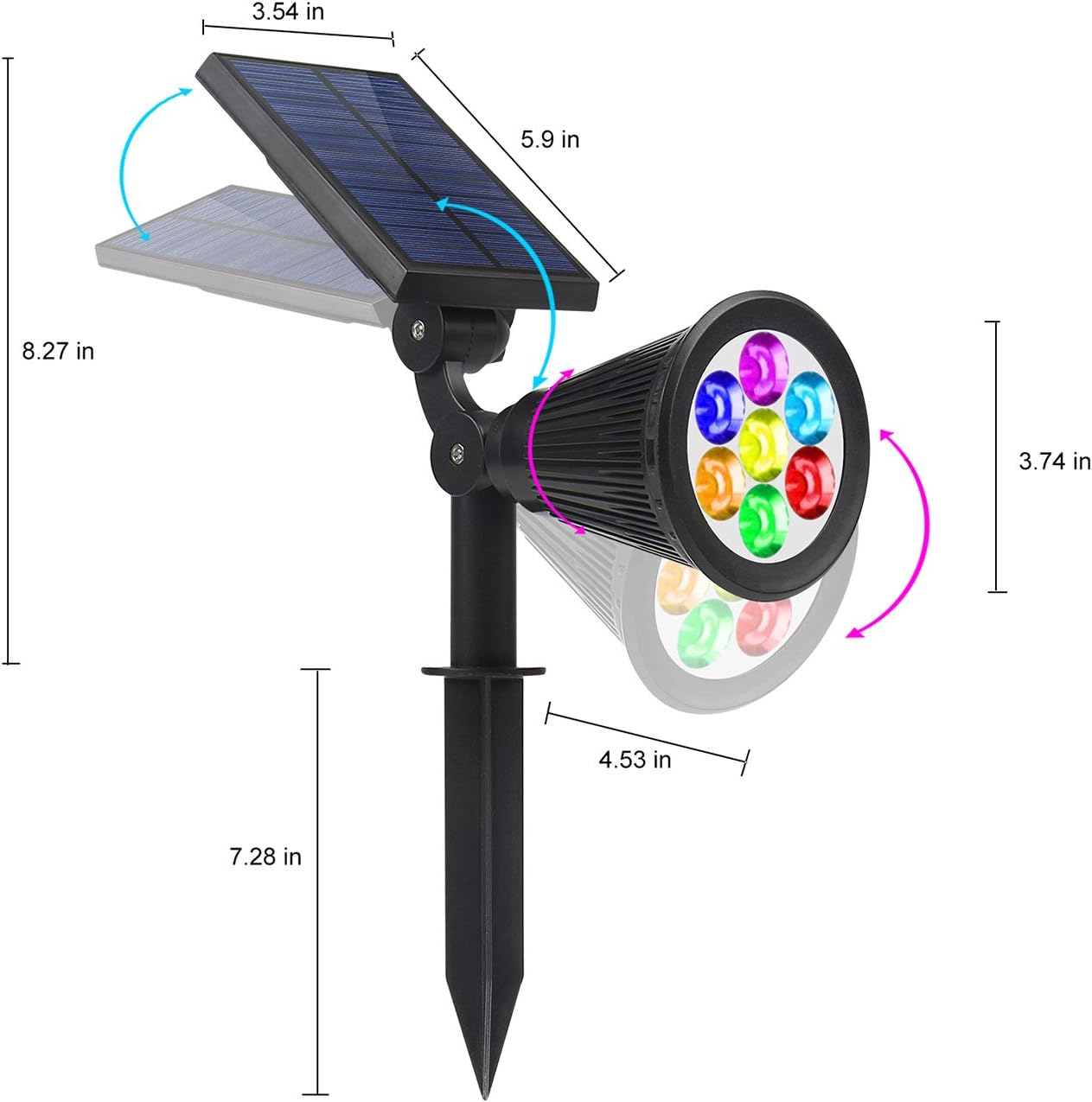 Lapeort Solar Lights Outdoor 2-in-1 Waterproof Solar Spotlights Colored 7 LED Adjustable Garden Wall Lighting Dusk to Dawn for Landscape Trees Yard Pathway Lawn Decor Auto On/Off (2-Pack): Home Improvement