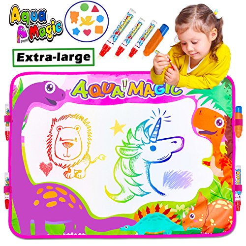iGeeKid Aqua Doodle Drawing Mat Pad Tablet 6 Color 4 Magic Pens with 4 Clips Dinosaur Large Water Painting Writing Board for Boys Girls Kids Children Toddler Travel School Gifts Learning Toys - Thumbnail 7