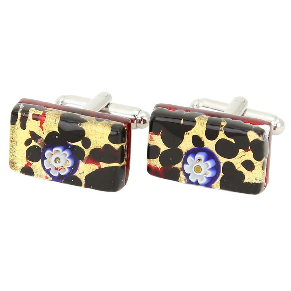 Glass Of Venice Murano Glass Venetian Classic Rectangular Cufflinks - Gold Millefiori
