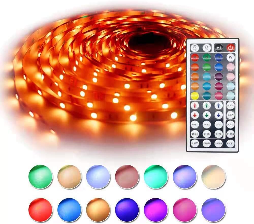 RaThun 32.8ft 300LEDS 5050 RGB LED Strip Lights Kit with 44 Keys Remote Controller,24V 3A Power Supply,Flexible Changing Multi-Color for Home, Kitchen Lighting Decorative-UL Listed