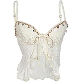 SHENHE Women's Summer Tie Up Open Front Ruffle Cami Sleeveless Beach Vacation Crop Tank Top