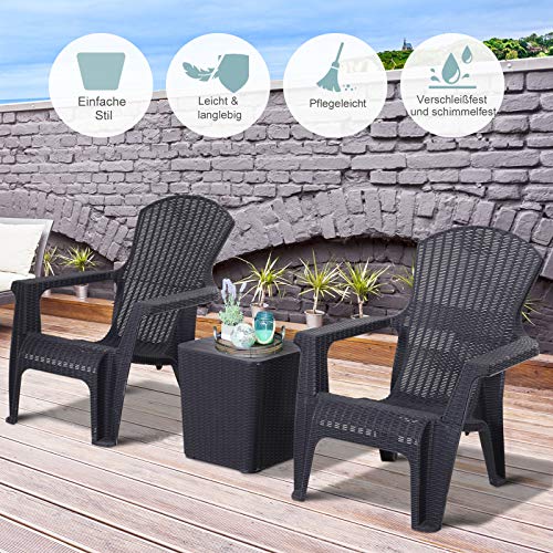 Outsunny Dreiteiliges Gartenmöbel Set, Sitzgruppe, 2 Stühle, Kaffeetisch mit Stauraum, PP, Schwarz – Bild 6