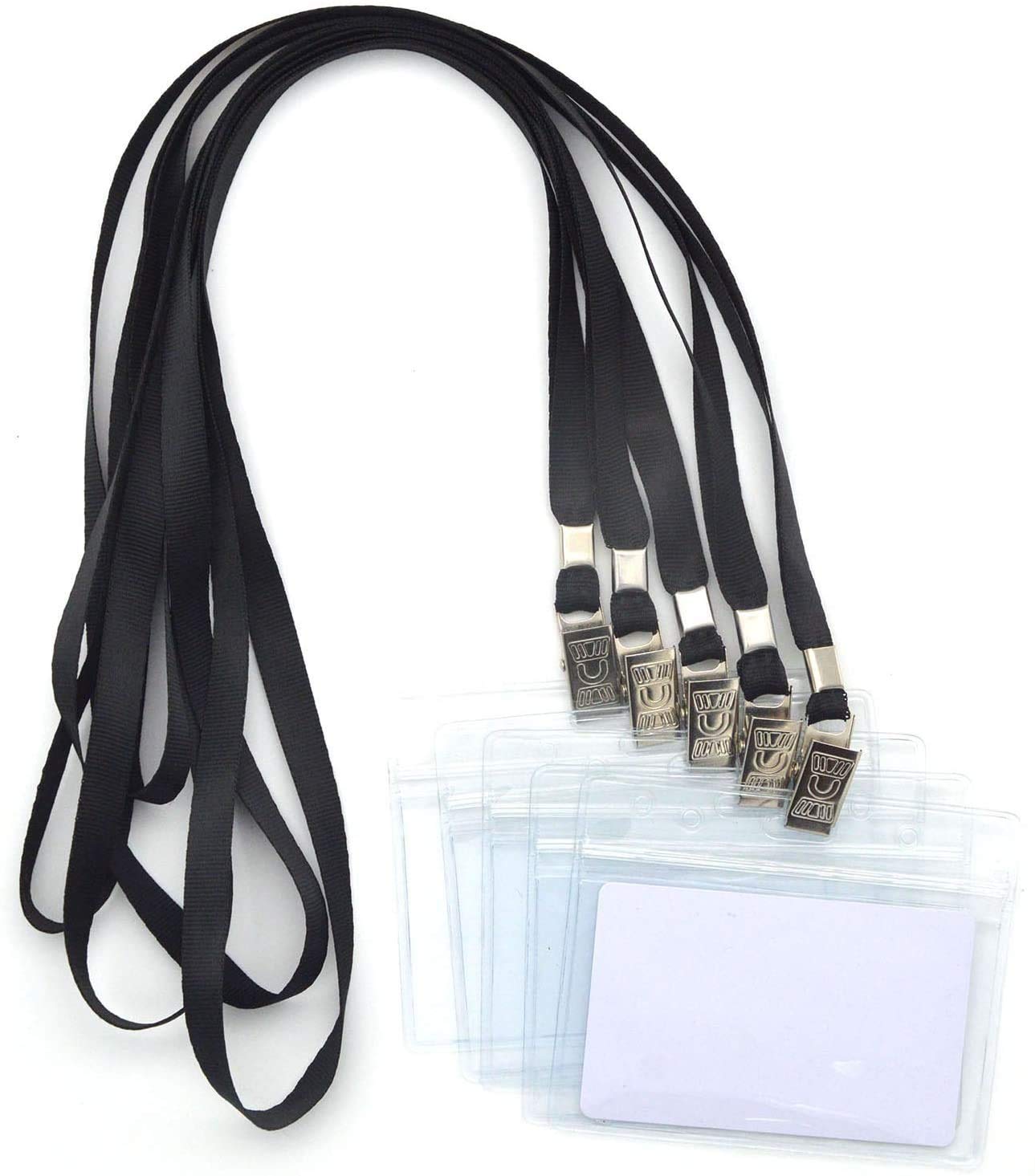 50 Pcs Name Tag Badge Id Card and 50 Pcs Black Lanyard