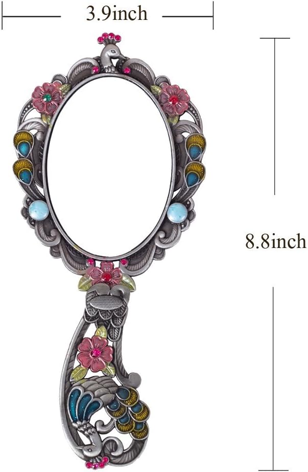 Moiom Vintage Style Foldable Oval Peacock Pattern Makeup Hand/Table Mirror (Antique Silver): Home & Kitchen