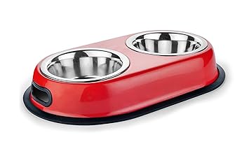 MUNCHOS Stainless Steel Metallic Dog Bowl/Dog Food Bowl/Dog Double Dinner Set, 1600 ml (Large)
