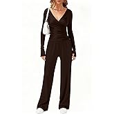 elselect Women's Fall Trendy 2 Piece Outfits Lounge Sets Long Sleeve Shirts Pants Matching Outfit Tracksuits Fashion Clothing