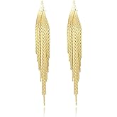 Long Tassel Earrings for Women Gold Dangle Earrings Metal Chain Gold Statement Earrings, Punk Long Threader Earrings for Teen Girls Wedding Bridesmaid Prom Party
