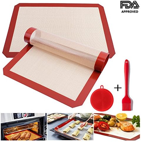 Ousum Non Stick Silicone Baking Mats Set of 4 Pack Heat Resistant 16 1/2"" x 11 5/8 Professional FDA Approved Food Silicone