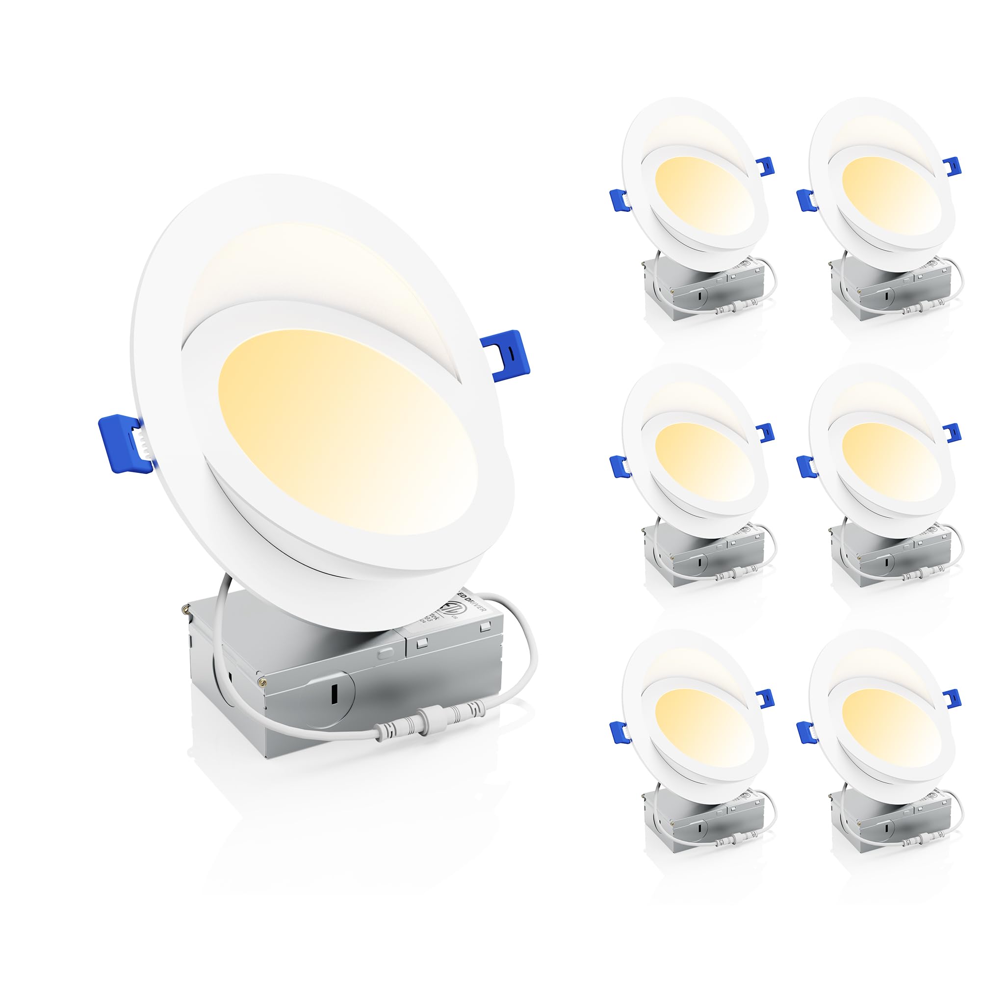 Photo 1 of Ensenior 6 Pack 6 inch LED Eyeball Recessed Lighting, 360°+90° Rotatable and 2700K-5000K Selectable, Dimmable Gimbal Recessed Lights, Canless Angled Adjustable Ceiling Downlight, 1300LM, 13W=115W-FCC