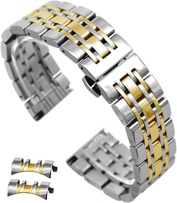 Stainless Steel Watch Strap 22mm, Two Tone Silver Gold