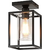 IHENGYANLT 1 Pack Semi Flush Mount Black Metal Frame Ceiling Light with Clear Glass Shade, Farmhouse Fixture for Kitchen, Isl