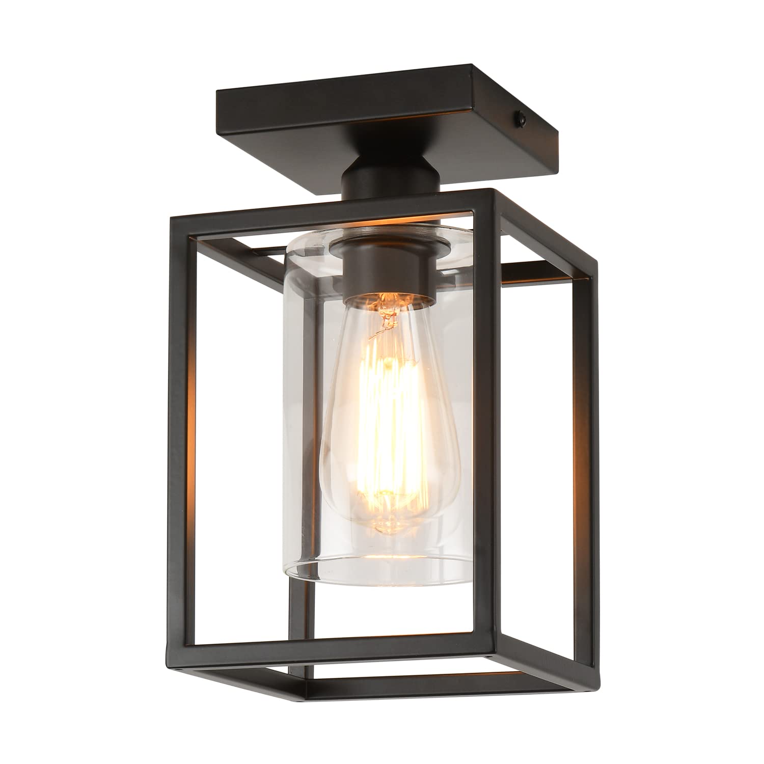 Photo 1 of IHENGYANLT 1 Pack Semi Flush Mount Black Metal Frame Ceiling Light with Clear Glass Shade, Farmhouse Fixture for Kitchen, Island, Entryway, Porch, Foyer, Dining Room