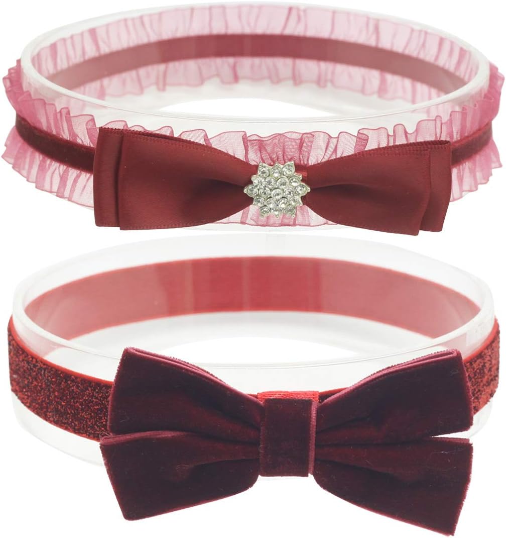Bow Headband with Rhinestone for Baby Girl Handmade Bow Hairband Newborn photography props (A-Wine Red Bow Headband, 0-6 Months)
