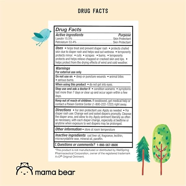 AMAZON BRAND – MAMA BEAR DIAPER RASH OINTMENT AND SKIN PROTECTANT WITH COD LIVER OIL, 16 OZ, PACK OF 1