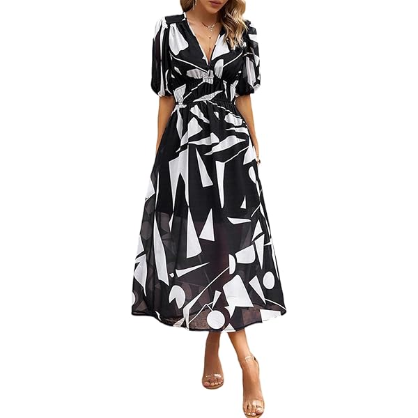 Womens Flowy Smocked Elastic Waist Chiffon Wrap Maxi Dress Short Sleeve V Neck Floral Midi Dress Spring Sun Dress Black M at Amazon Women's Clothing store Womens Flowy Smocked Elastic Waist Chiffon Wrap Maxi Dress Short Sleeve V Neck Floral Midi Dress Spring Sun Dress Black M at Amazon Women's Clothing store